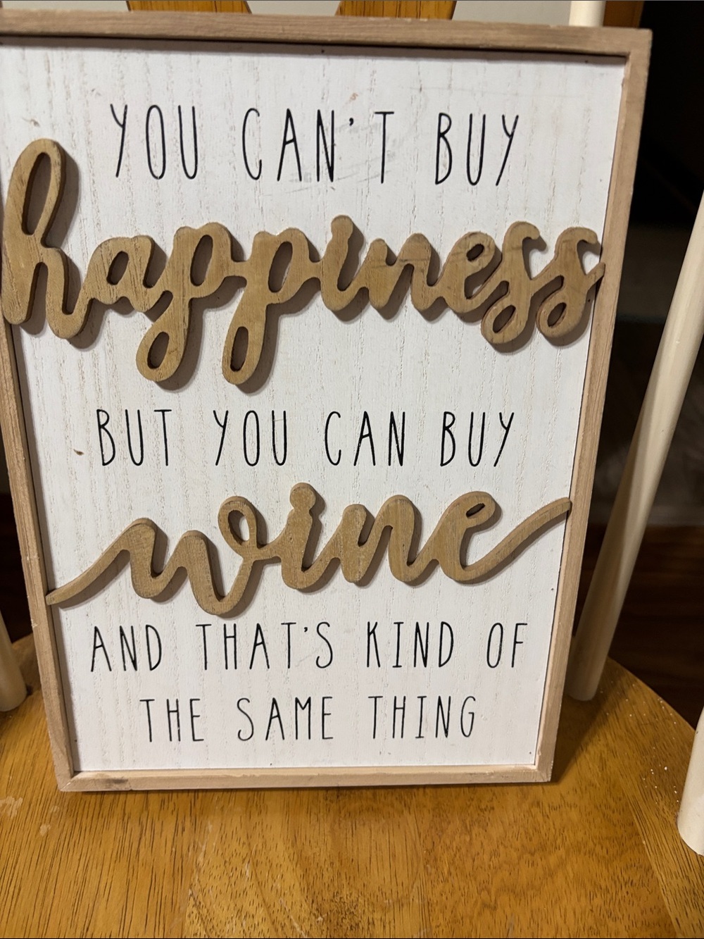 White and Wood 'Happiness Wine' Wall Sign - Rustic Kitchen Quote
